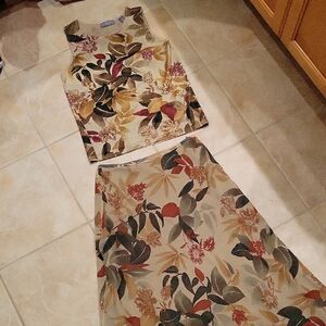 Kate Hill Silk Leaf Print Skirt Set